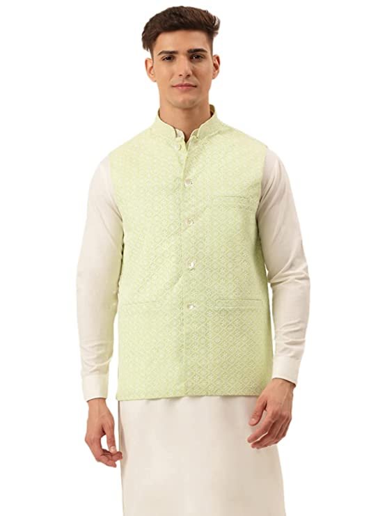 Jompers Men’s Embroidered Woven Pure Cotton Nehru Jacket