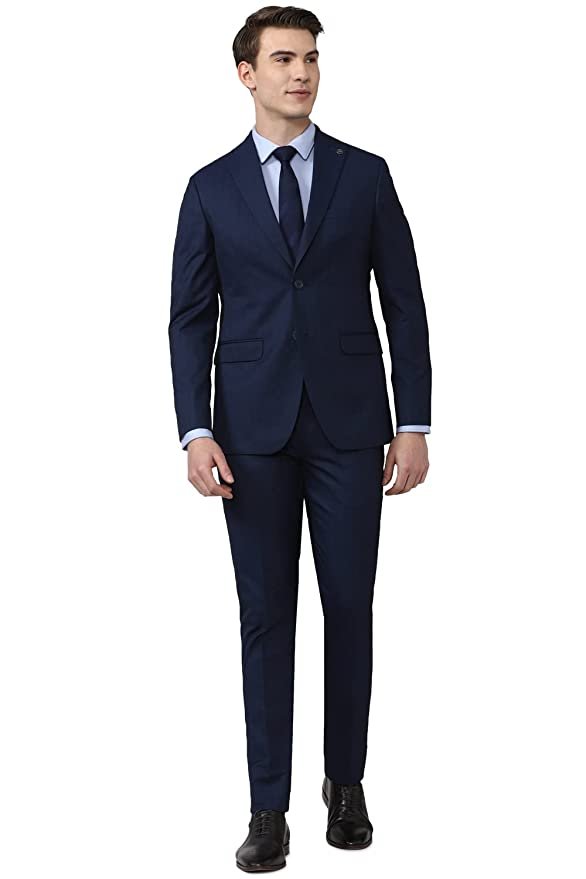 Peter England Polyester Blend Men Navy Solid Slim Fit Formal Two Piece Suit Business Pants Set (PISUSNSF328609 40)