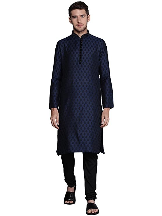 Kurta Set for Men, Full Sleeves Mandarin Collar Ethnic Kurta Set for Engagement, Wedding, Party Solid (Blue)
