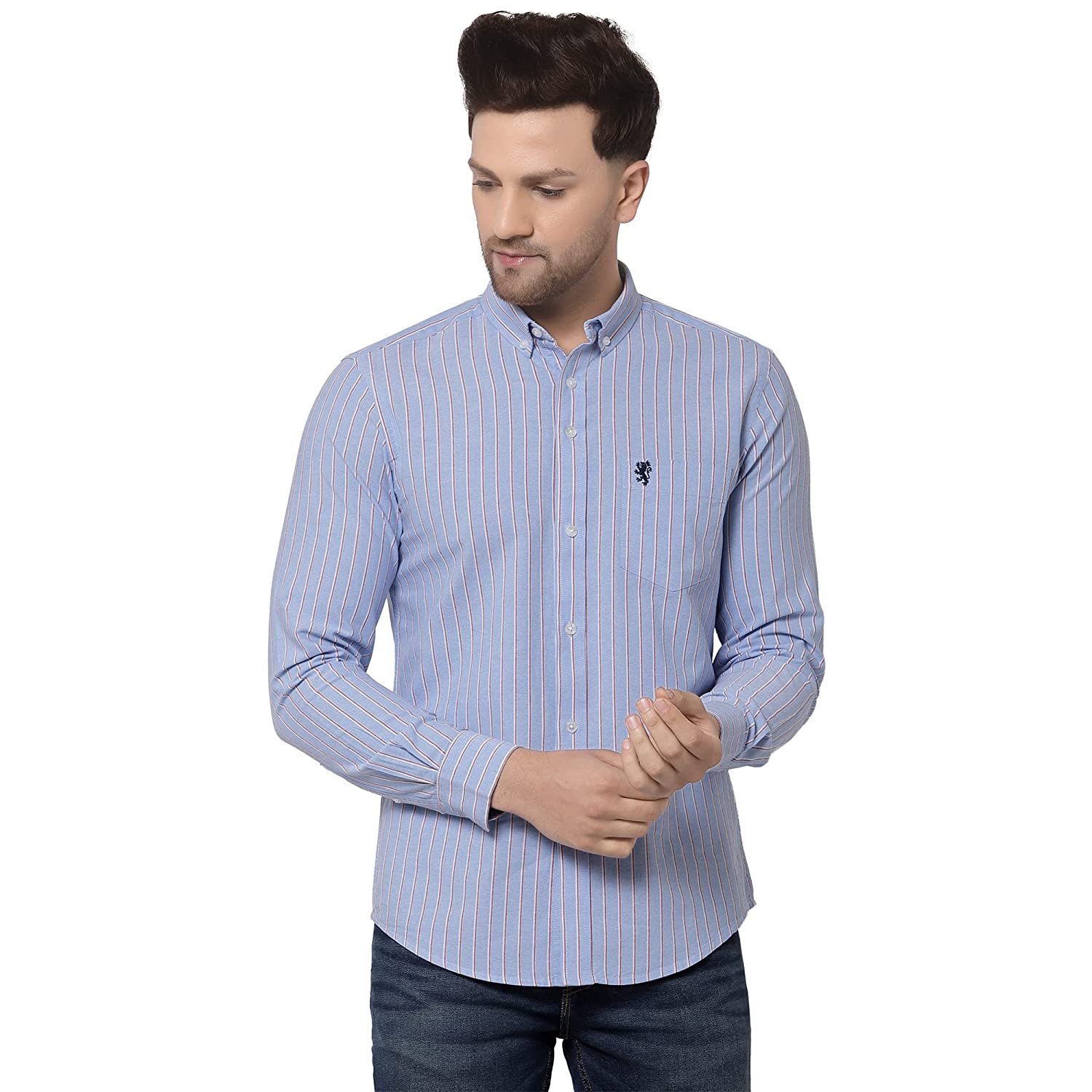 Red Tape Men Sky Blue Striped Shirt