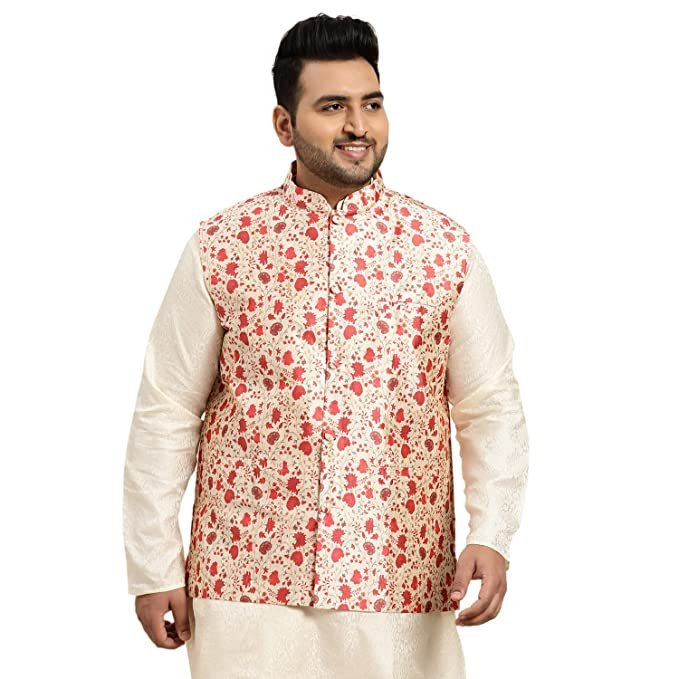 SOJANYA Plus (Since 1958), Men’s Silk Blend Printed Nehru Jacket