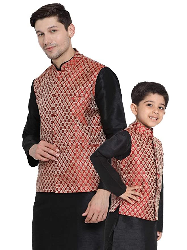 VASTRAMAY Baap Beta Black Nehru Jackets