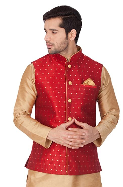 VASTRAMAY Men’s Egyptian Blue Cotton Blend Ethnic Jacket