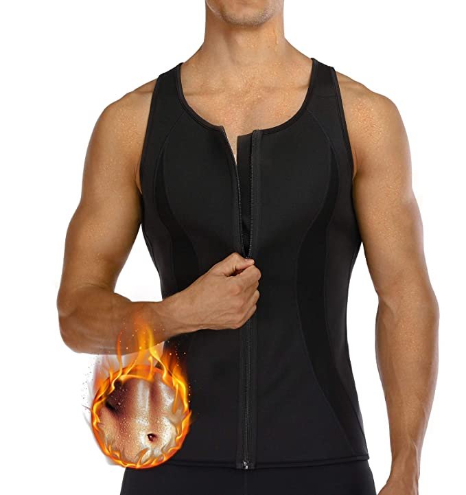 MOLUTAN Mens Hot Neoprene Sauna Suit Sweat Workout Shirt Zipper Tank Top for Weight Loss Waist Trainer Fitness Vest