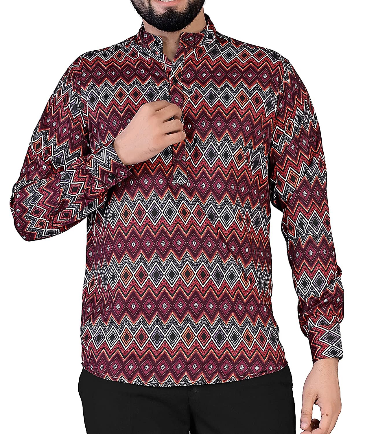 IndoPrimo Men’s Poly Cotton Casual Printed Kurta Shirt