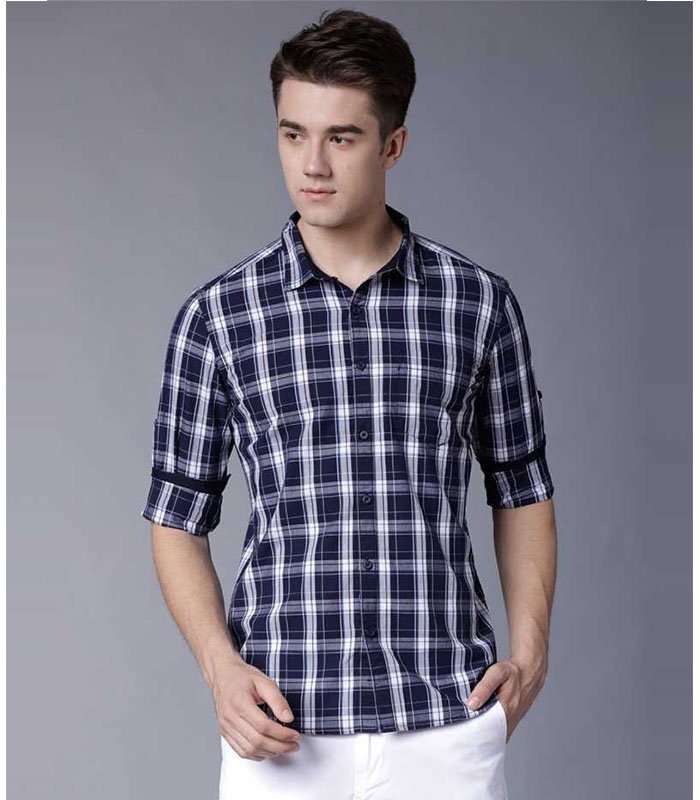 Men Slim Fit Checkered Spread Collar Casual Shirt